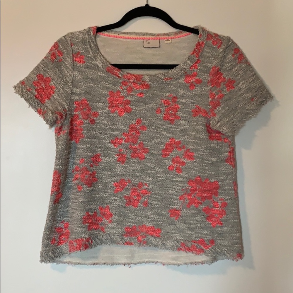 Anthropologie heather grey/ hot pink knit top